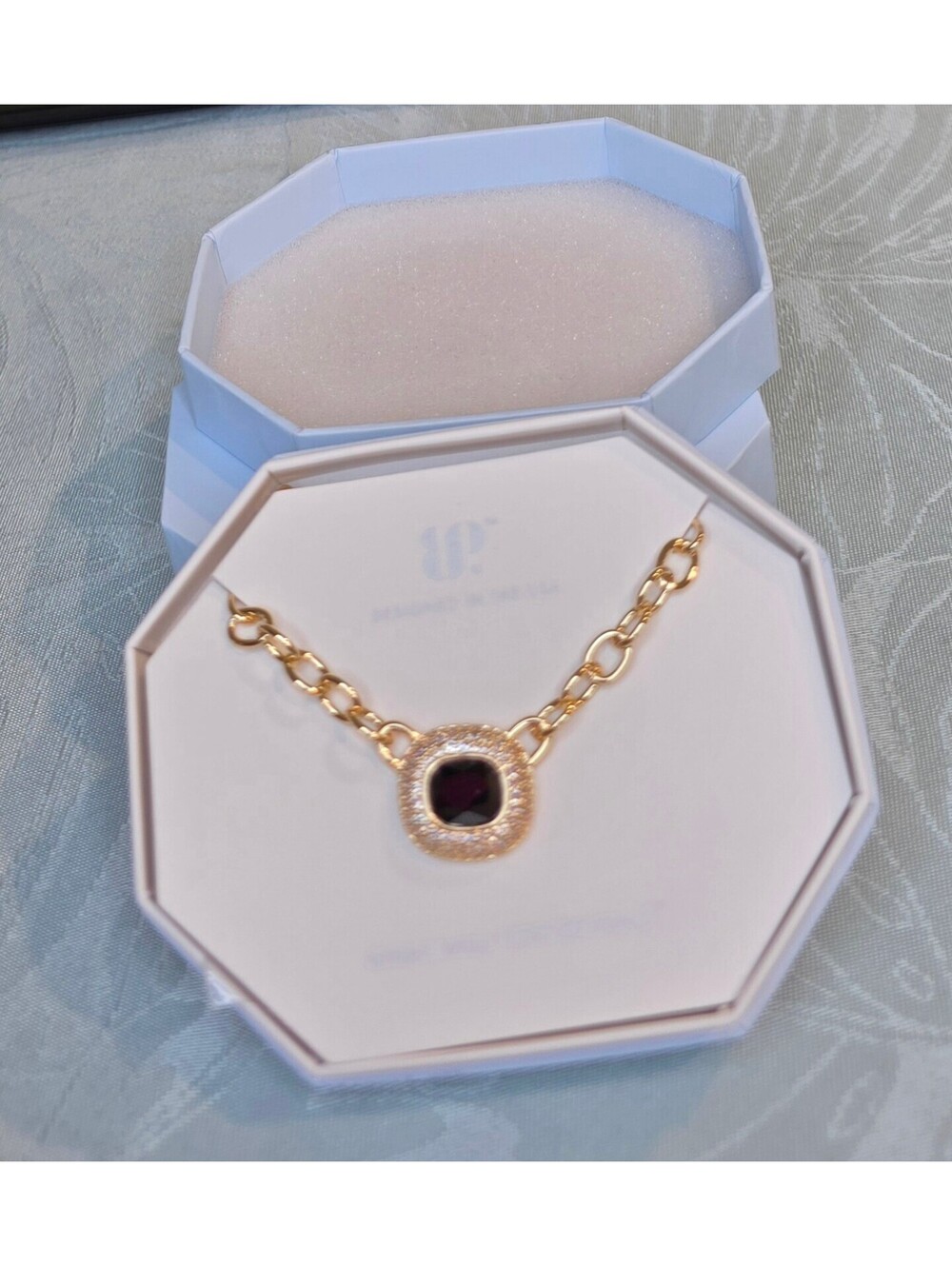 Gold Plated Chain Necklace with Black Onyx Cubic Zirconia
